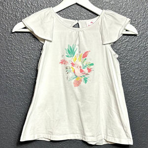 Tommy Bahama Toddler Girls White Ruffle Sleeve Floral Bird Print Blouse Size 5T